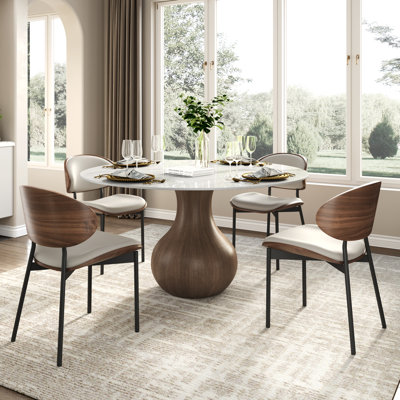 Otelia 5Pcs Dark Walnut Dining Table Set + White Big Chairs For 4/6/8/10