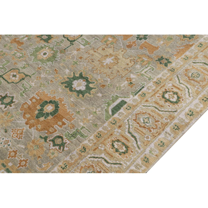 Antique Oushak Rug In Gray Green And Gold Floral Pattern By Rug & Kilim, Rectangle 10' x 14'