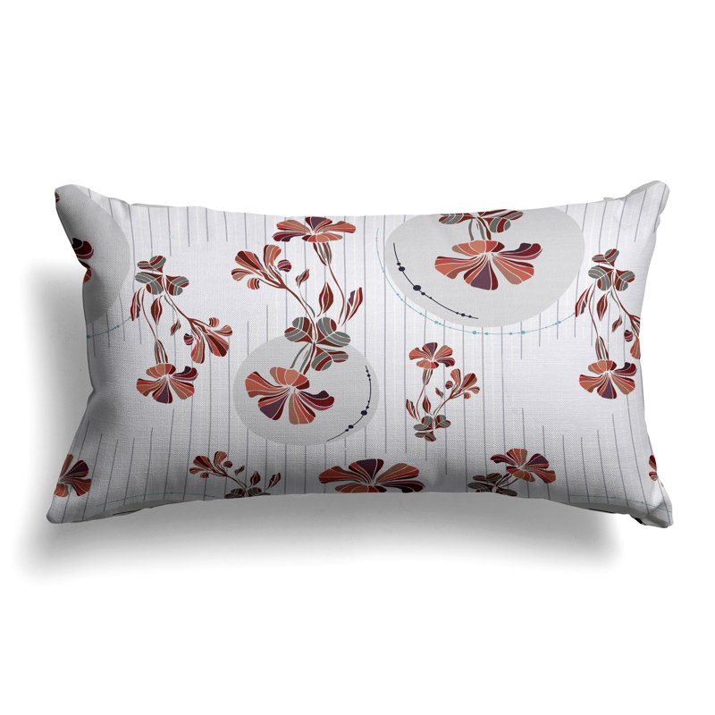 Circular Garden  Rectangular Throw Pillow, White/Red