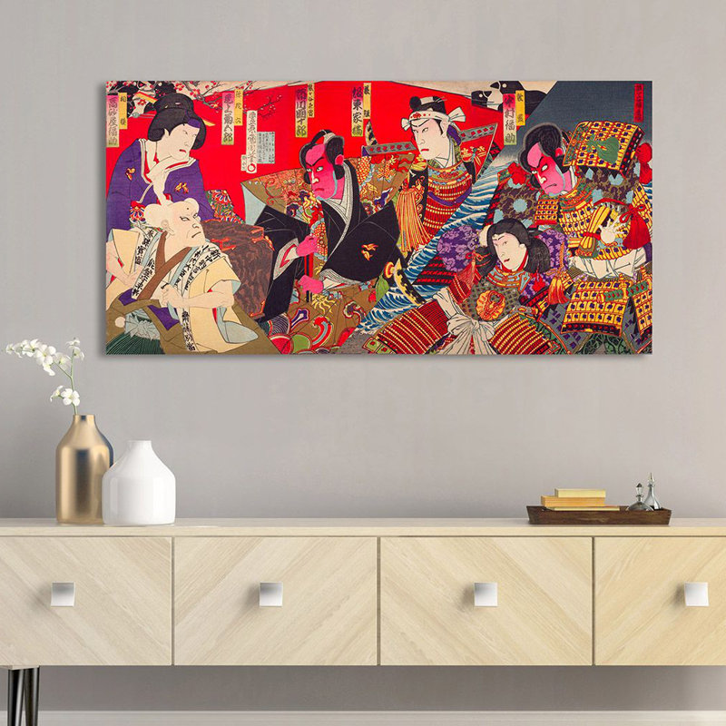 Kumagaya Camp Ground by Toyohara Kunichika - No Frame Painting on Canvas, 35cm H x 70cm W x 4cm D