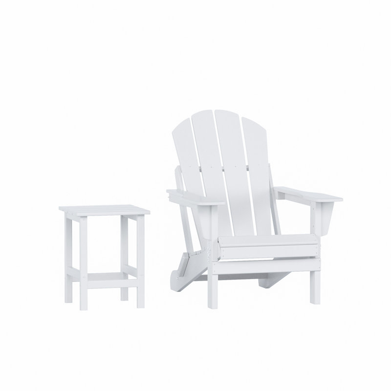 Chaise Adirondack pliante en plastique avec table Laguna, Blanc