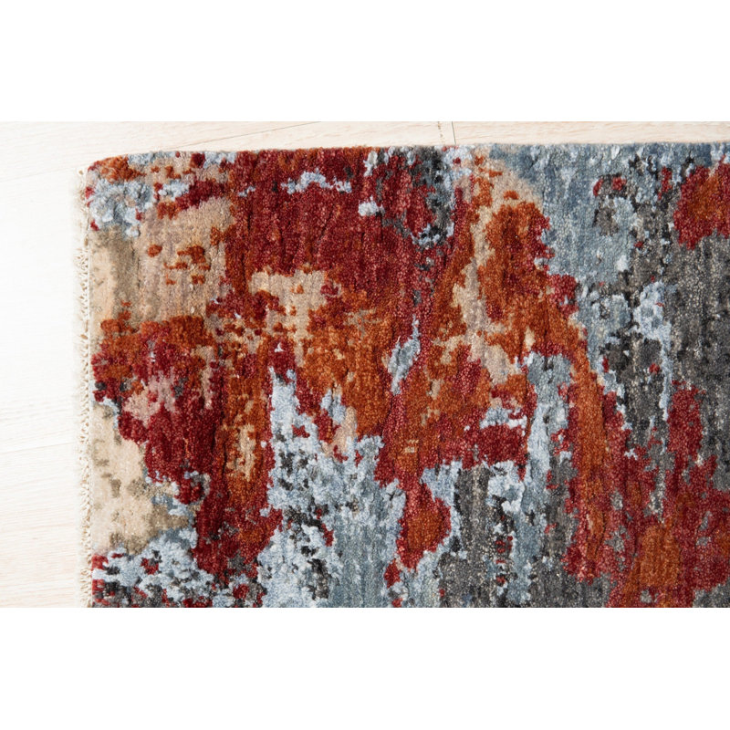 Hand Knotted Wool Area Rug in Gray