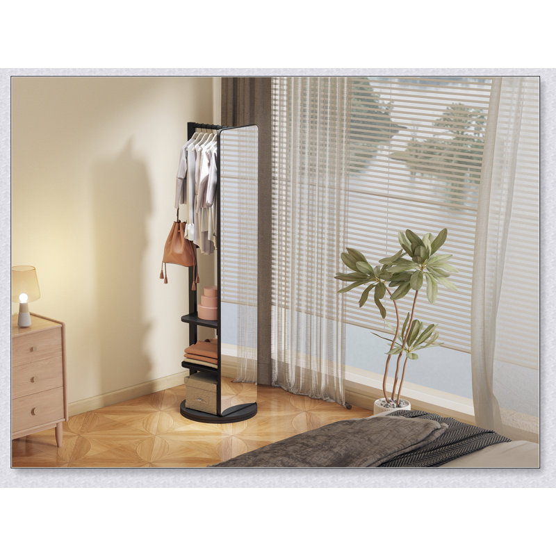 Full-body mirror, solid wood + rubber wood + glass, 68.8*19.6in(mirror width:15.7in) Large mirror for viewing the whole body, easy to dress and tidy up and place in the bedroom/living room (Black)