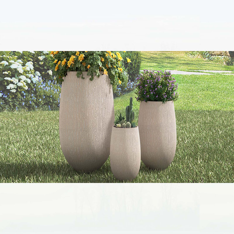 Ensemble de pots à fleurs d'extérieur légers en forme d'œuf MGO, Beige