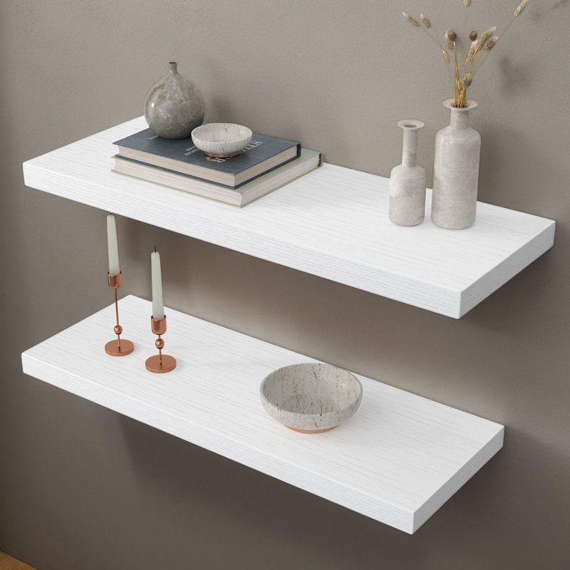 Elbur Manufactured Wood Floating Shelves , White, 1.5" H x 23.6" W x 6.7" D