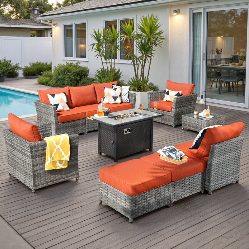 Cassville 6 - Person Patio Conversation Set with Cushions, Orange Red