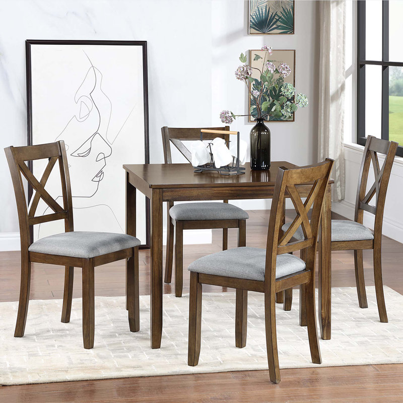 Ensemble de salle à manger moderne 5 pièces, table carrée en bois avec 4 chaises rembourrées pour la cuisine et la salle à manger
