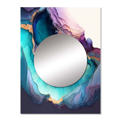 Jabarr Blue Purple Abstract Geode I - Marble Unique Wall Mirror Decor, Modern Large Mirror, Printed Metal Art