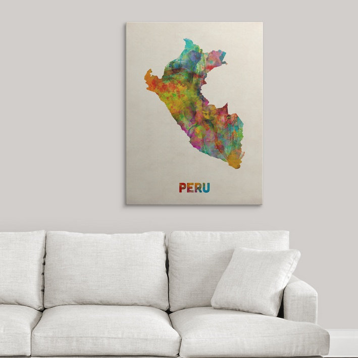 Francy, «Pérou Watercolor Map» par Abarca, impression, H 24 po x l 18 po x P 1,5 po, Toile