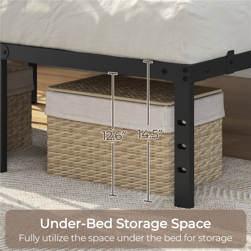 14.5" H Metal Platform Bed Frame with Heavy Duty Steel Slat Support, Full
