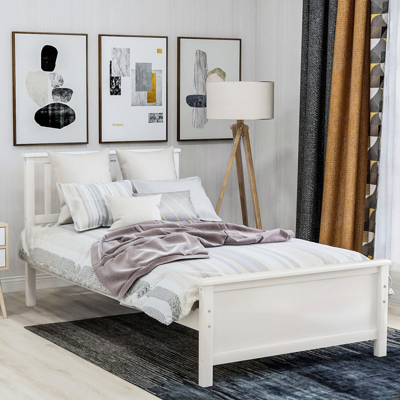 Base de lit plateforme simple en bois avec tête de lit, pied de lit et lattes de bois