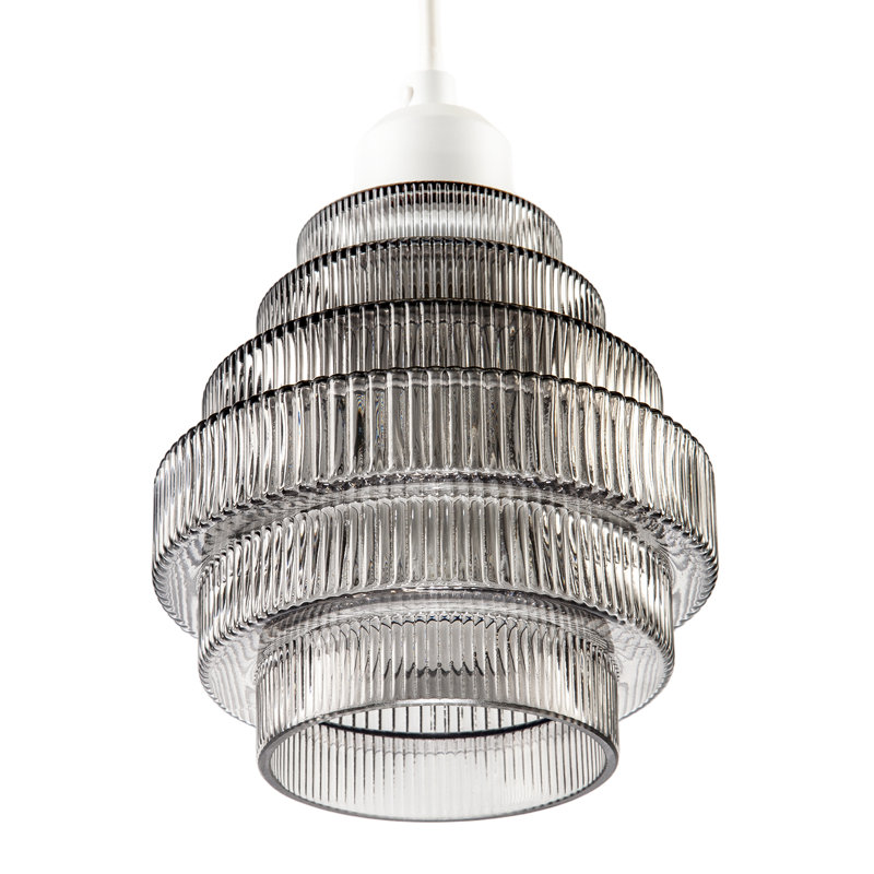 Tiered Stepped Design Smoked Ribbed Glass Pendant Ceiling Light Shade By 