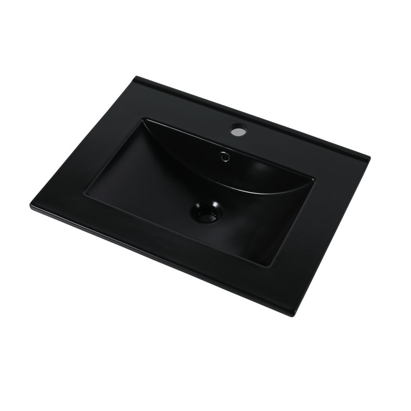 Comptoir de meuble-lavabo en céramique noir mat Roomfitter, lavabo intégré