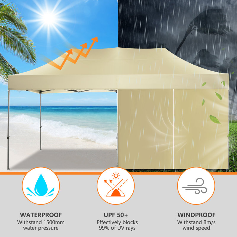 Khaki 10x20 Heavy Duty Pop-Up Canopy Tent with Removable Sidewalls