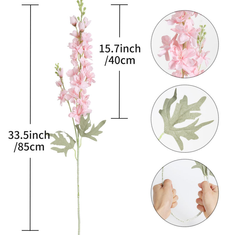 6 Pcs Delphinium Artificial Flowers For Tall Vase Larkspur Fake Flowers 33.5In Long Stem Faux Silk Flowers For Home Wedding Baby Shower Floral Arrangement Centerpiece Table Decorations