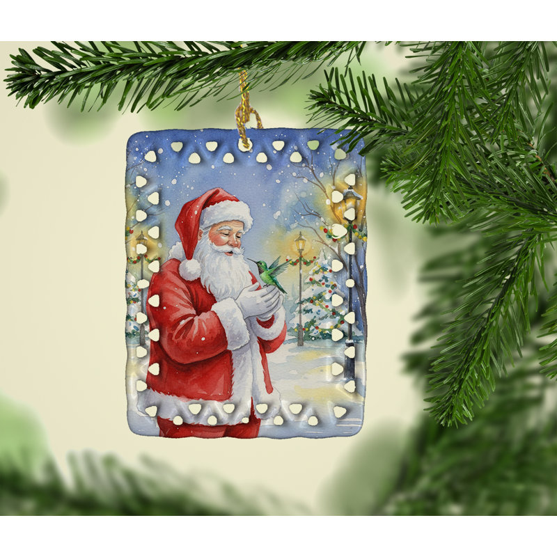 Ornement en forme de colibri avec porcelaine Père Noël, Colibri
