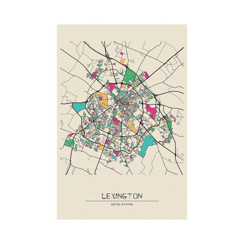 «Lexington, Kentucky Map» par Ayse Deniz Akerman - impression sur toile tendue, H 60 po x l 40po x P 1,5 po