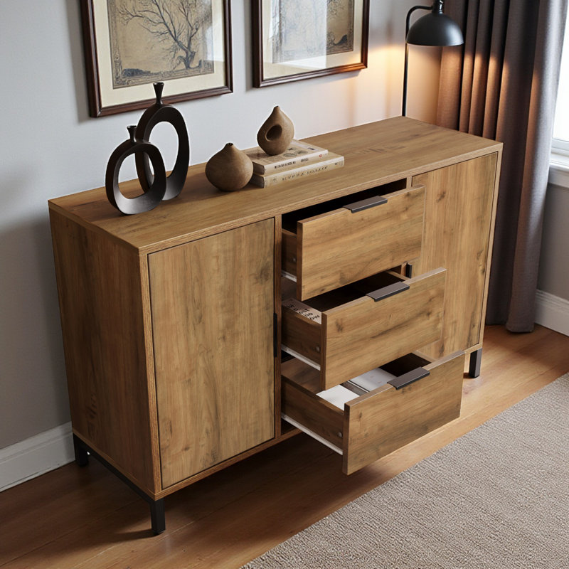 Apogee 120 Cm Dark Oak Sideboard Cabinet With 2 Doors And 3 Drawers Adjustable shelf