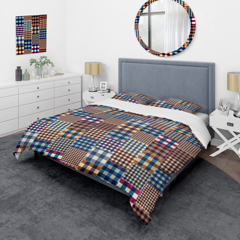 Multicolor Geometric Patchwork - Abstract Duvet Cover Set - Microfiber Polyester, Twin Duvet Cover + 2 Standard Shams