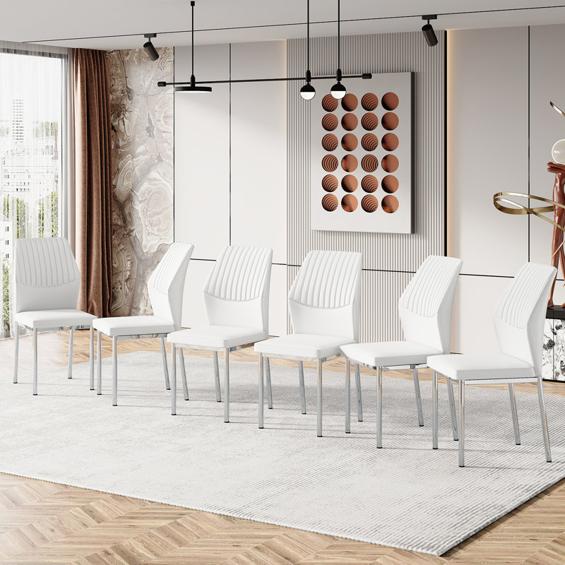 Ensemble de chaises de salle à manger moderne, 6, Argent argent, Blanc