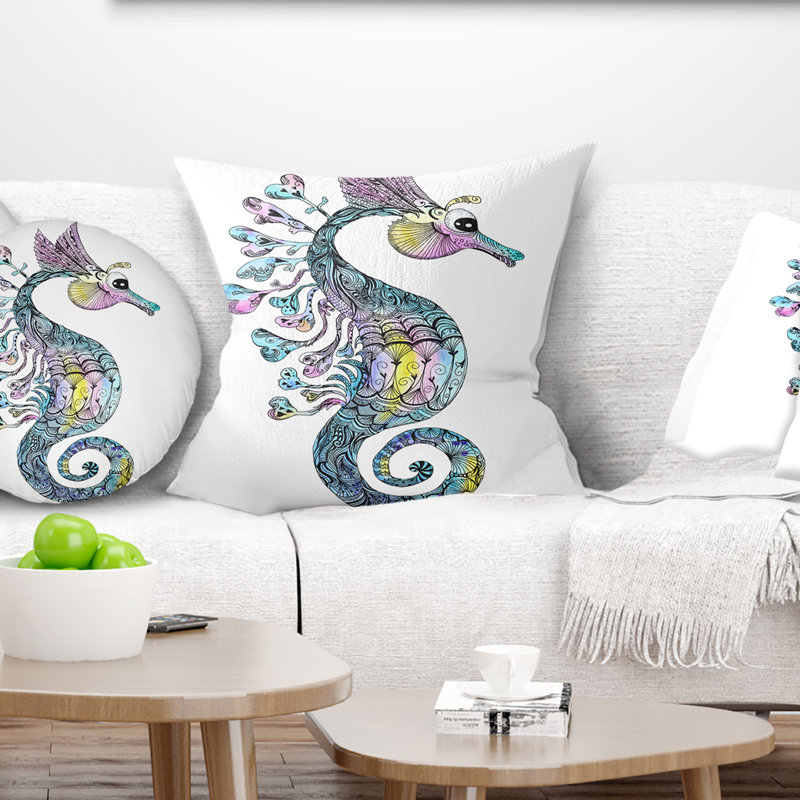 Coussin décoratif hippocampe coloré - imprimé animal