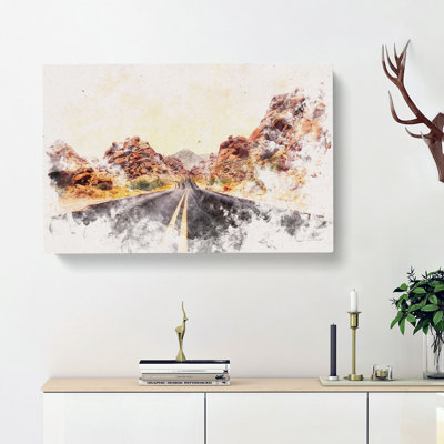 Road Through the Grand Canyon Watercolour - Wrapped Canvas