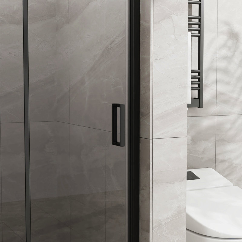 34"X 72" Bifold Frameless Glass Shower Door 1/4 Inch Tempered Clear Glass Pivot Swing Shower Panel, Foldable, Black