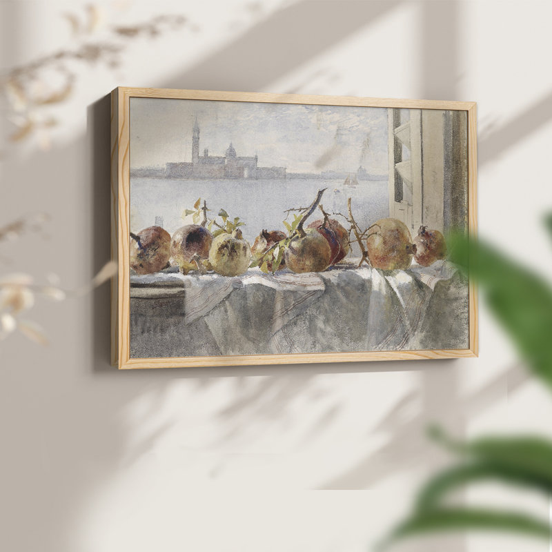 Motif floral rétro - XXIV - reproduction encadrée, H 22 po x l 28 po, Naturel