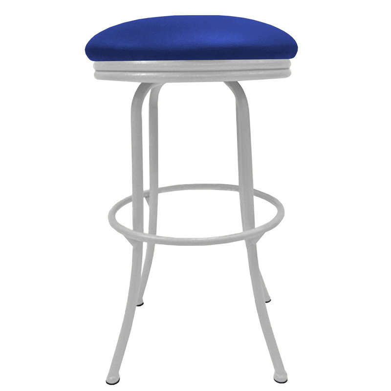 Swivel Upholstered Counter Stool with Metal Frame, Blue, White, Extra Tall (35" Seat Height)