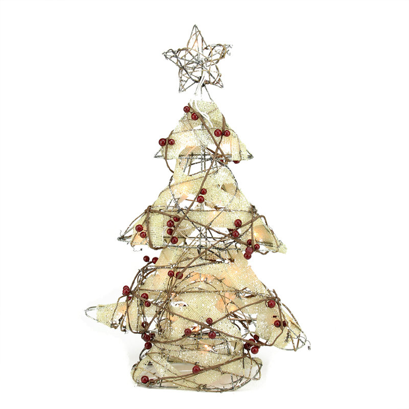 Décoration de Noël 22 po rouge et beige avec arbre de Noël en rotin et baies
