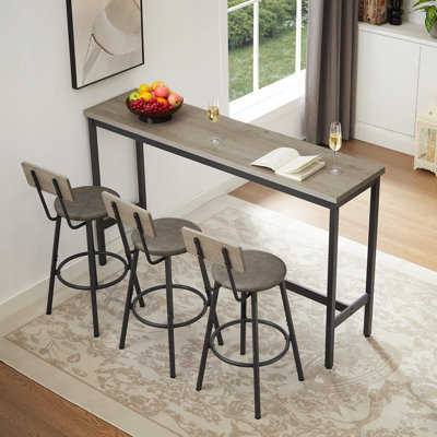 Bar Table Set 63.0"L x 15.7"W x 37.5"H Particle Board Gray Height Adjustable