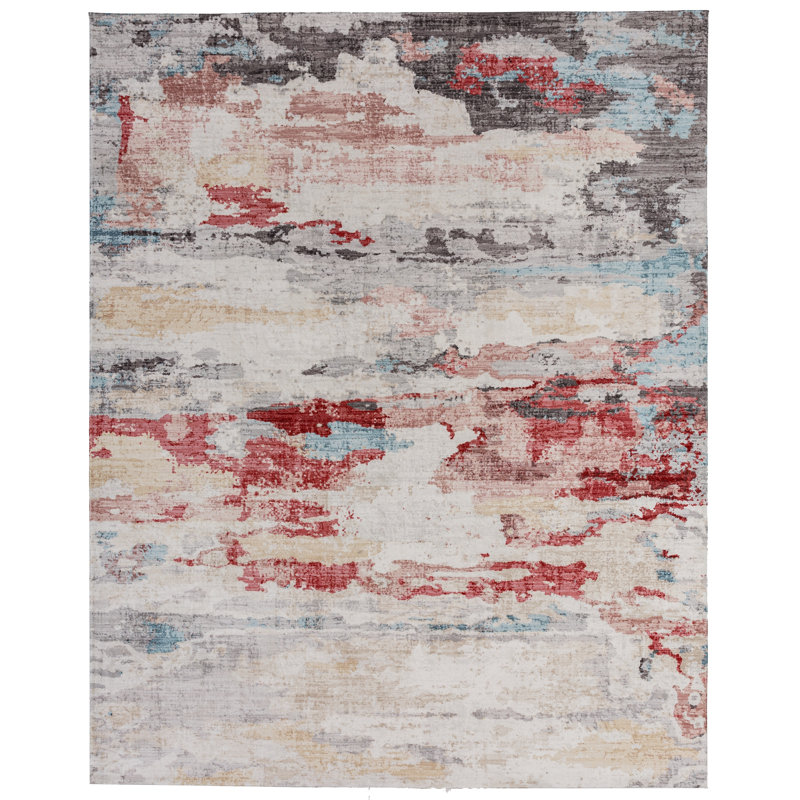 Abstract Area Rug in Red, Rectangle 7'9" x 9'9"