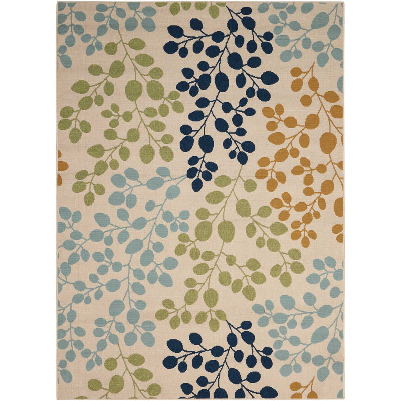 Tapis floral intérieur / extérieur Carah, Rectangle 2 pi 6 po x 4 pi