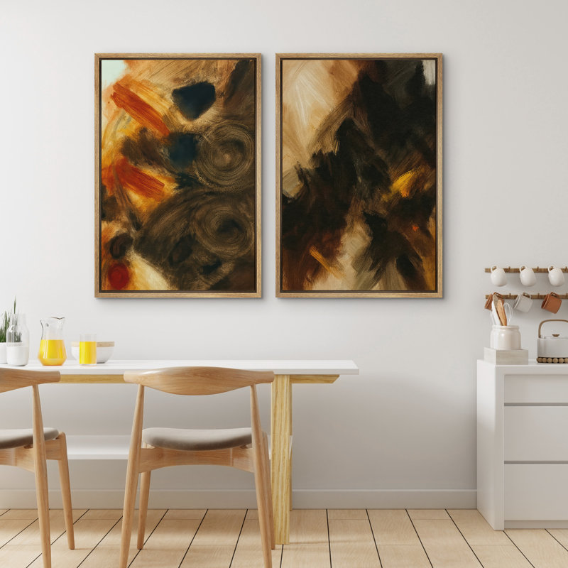 Art mural abstrait, ensemble de 2 reproductions d'art encadrées sur toile, H 36 po x l 48 po, Naturel