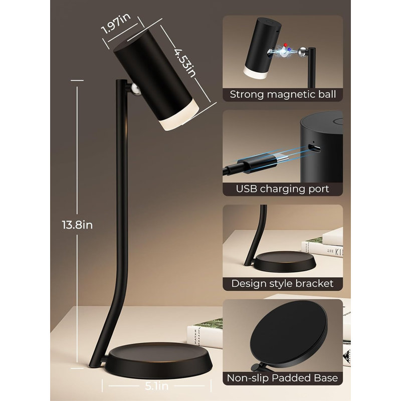 Ensemble de 2 lampes de table sans fil à DEL avec base magnétique détachable, rechargeable à 5000 mAh, tête à angle réglable, gradateur CCT, pour la réception