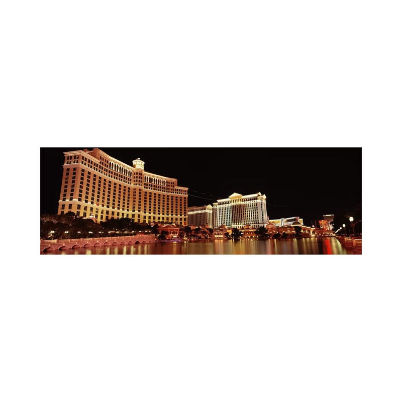 Hotel Lit Up At Night, Bellagio Resort And Casino, The Strip, Las Vegas, Nevada, USA - Wrapped Canvas Panoramic Print