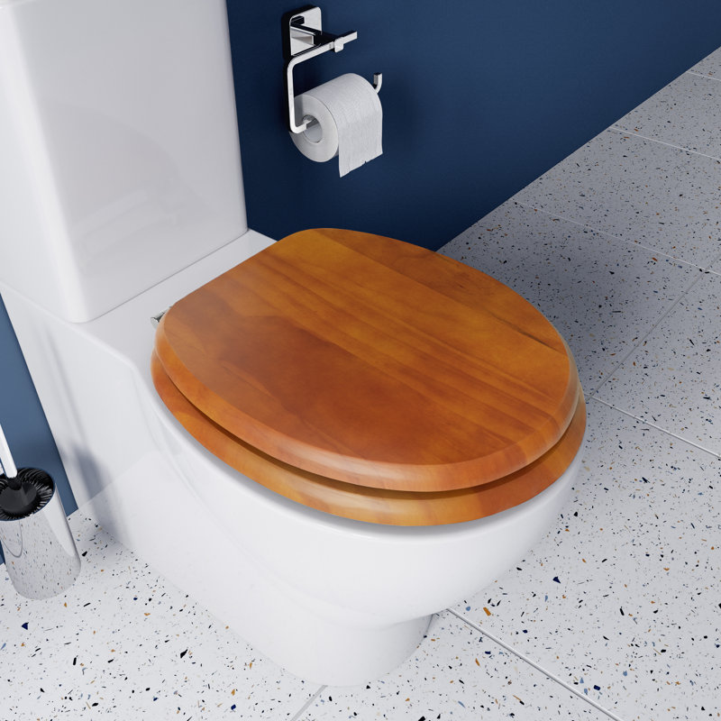 Antique Solid Pine Toilet Seat - Ergonomically Shaped for Comfort, Adjustable Hinges 110-200mm, Chrome Plated Fixings, All Fittings Included