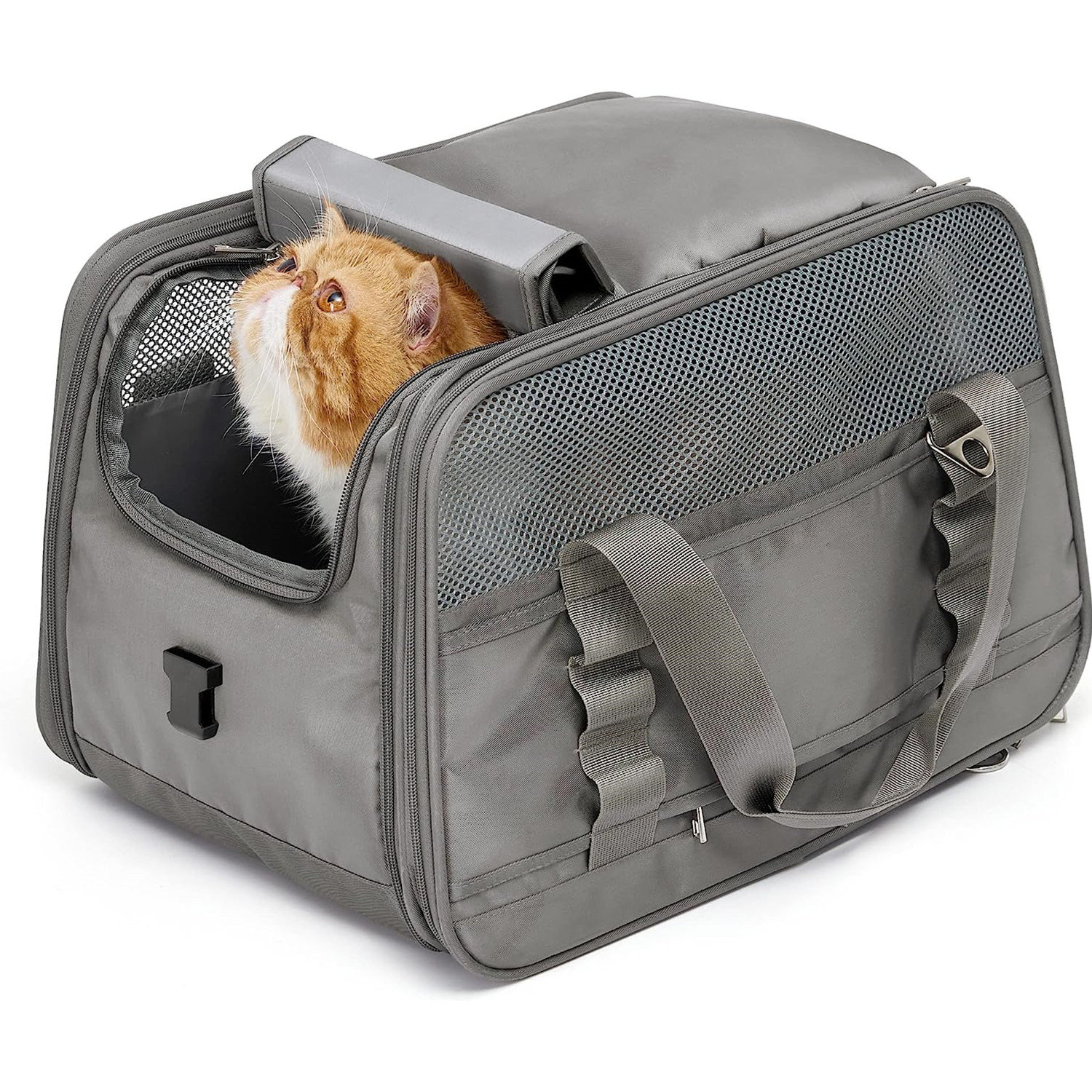 Tucker Murphy Pet Airline Approved Large Pet Travel Carrier,4 Sides Expandable with 2 Mesh Pockets,3 Entry,Washable Pads,Shoulder Strap,Soft Sided