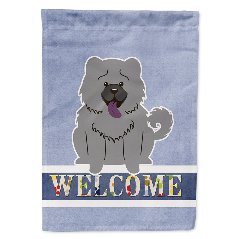 Polyester 2 côtés 40 x 28 po welcome drapeau maison, Chow-chow bleuté assis