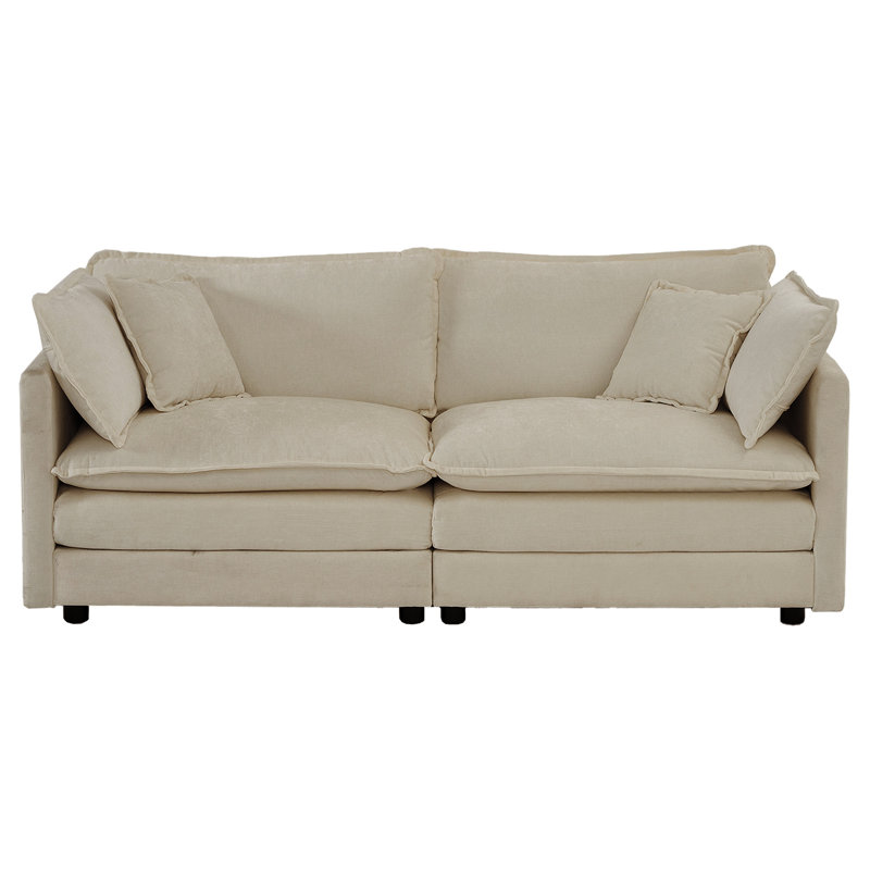 Canapé beige en chenille 2 pour la maison - 4 coussins, structure en bois massif, revêtement de qualité supérieure, structure relaxante pour espace de vie 2 et tissu confortable
