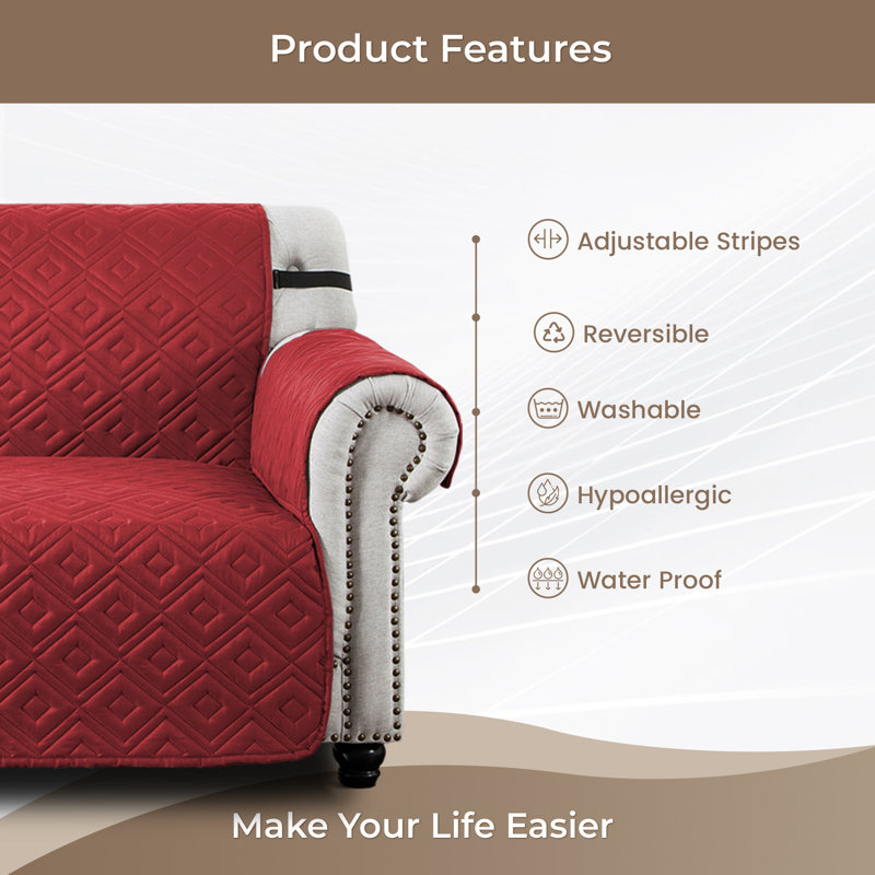 Microfiber / Microsuede Box Cushion Sofa Slipcover, Burgundy & Beige, 179cm H x 165cm (1 Seater)