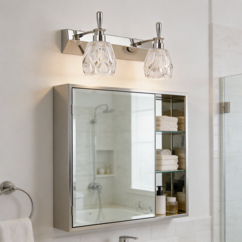 Éclairage pour meuble-lavabo en verre tulipe 2 lumières, chrome, ampoules G4 incluses