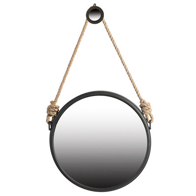 Contemporary Handsome Rope Strap Mirror - 19.5" For Bathroom, Entryway & Wall Decoration Grey Metal Frame Bathroom Decor