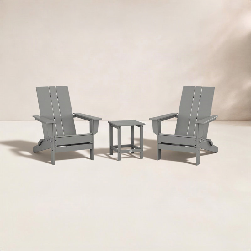 Foldable Outdoor Adirondack Chair with Table, Slate Gray