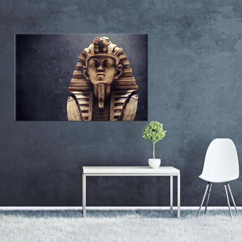 Art mural égyptien sur toile de coton égyptien avec une interprétation moderne de Toutankhamon, idéal pour décorer un bureau ou un espace de vie personnel