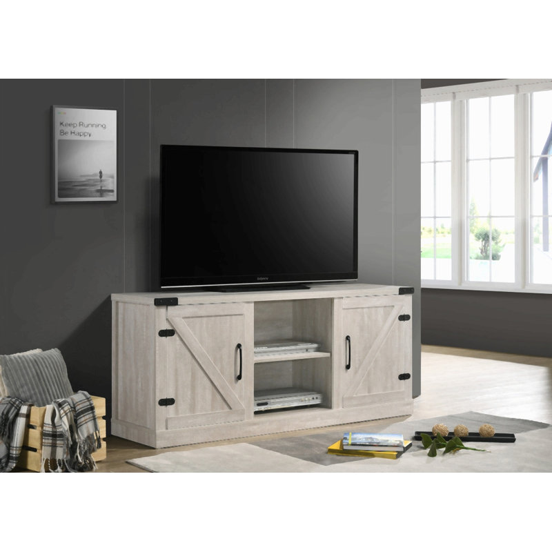 Meuble télé 58 po Salerno Dusty Grey avec 2 tablettes ouvertes et 2 armoires