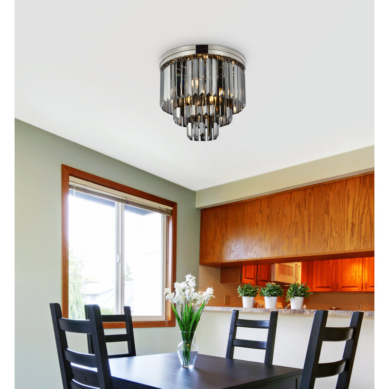 Yazmin Crystal Flush Mount, Gray, Polished Nickel