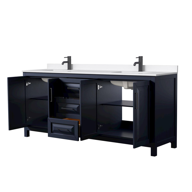 Daria 80 in. Vanity, Giotto Quartz, Blue, Matte Black