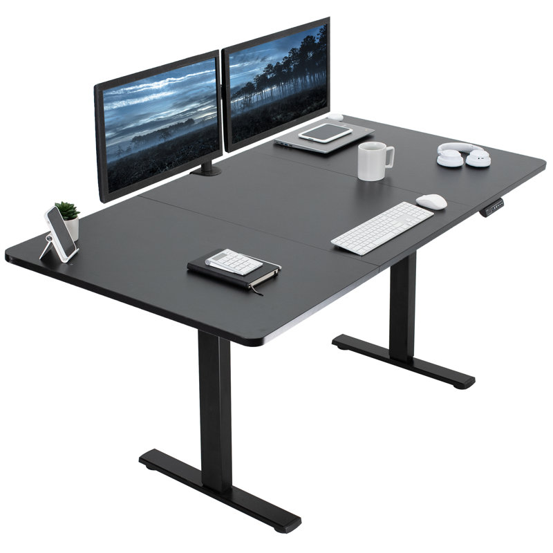 VIVO Single Motor Electric Desk with Push Button Memory Controller, 48.5" H x 71" W x 36" D, Black/Black