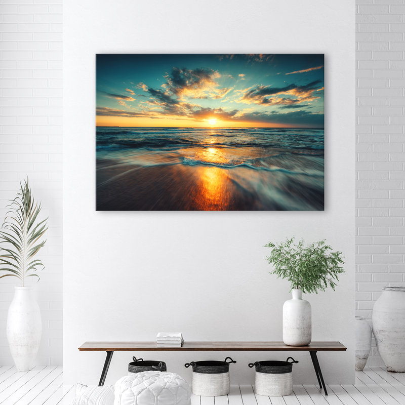 Sunset On The Beach At Sea - Wrapped Canvas Print, 80cm H x 120cm W